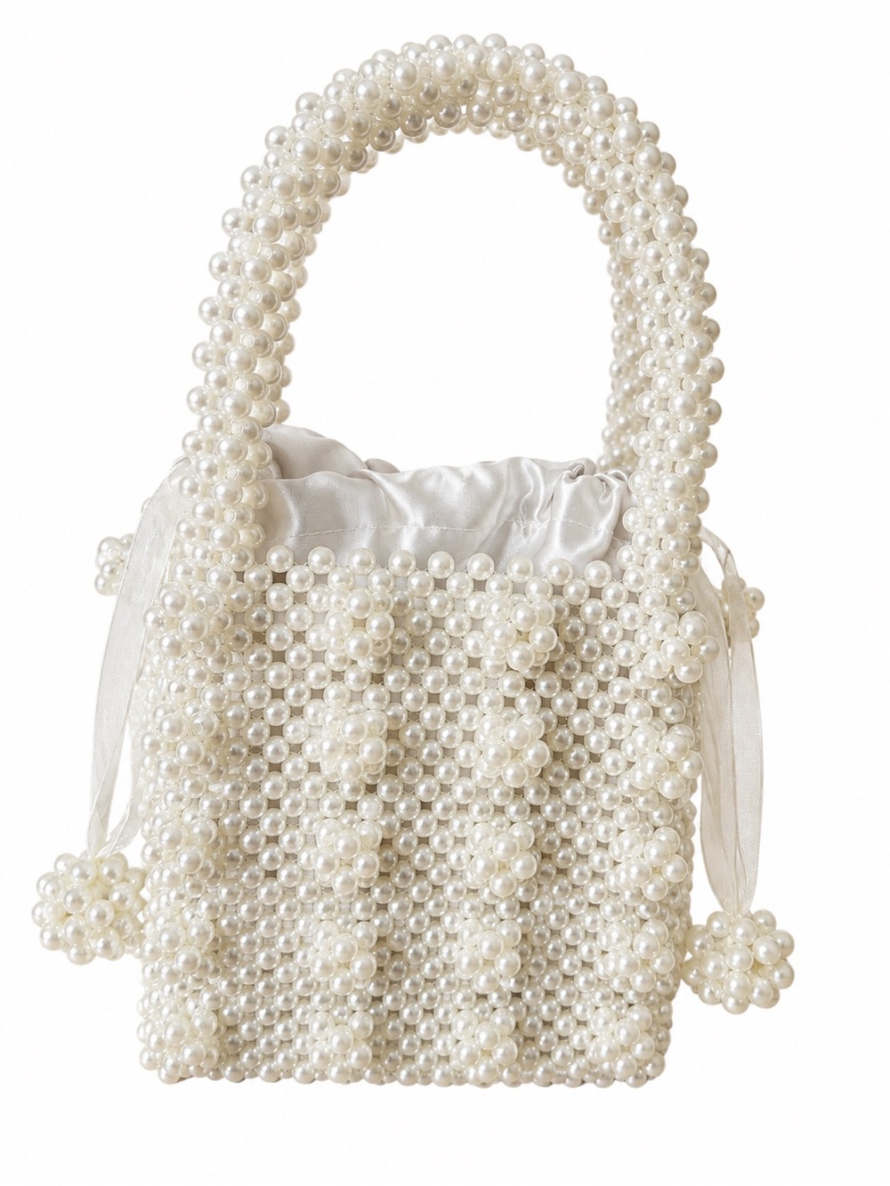 Ivory Pearl Beaded Top-Handle Evening Bag